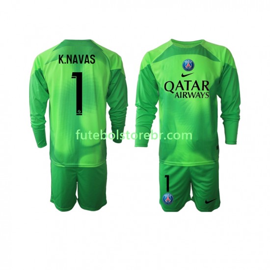 Camisa Goleiro Paris Saint Germain Keylor Navas 1 I 2022-2023 manga longa pro Juvenil