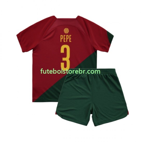 Camisa Portugal PEPE 3 I Copa Do Mundo 2022 manga curta pro Juvenil