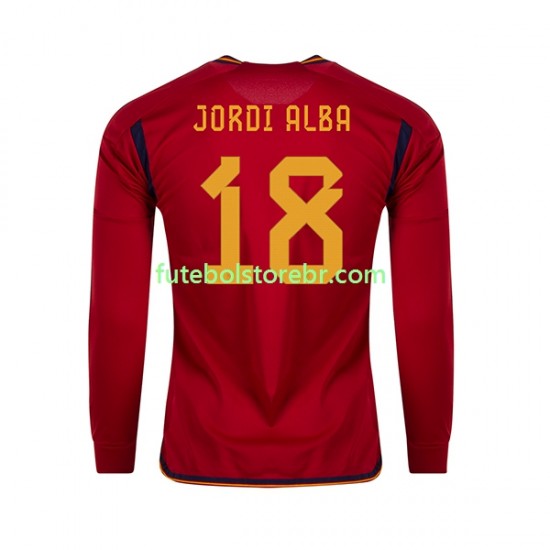 Camisa Espanha JORDI ALBA 18 I Copa Do Mundo 2022 manga longa pro Masculina