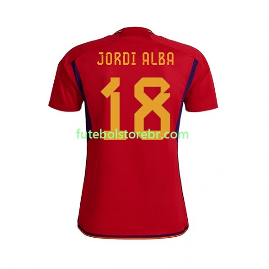 Camisa Espanha JORDI ALBA 18 I Copa Do Mundo 2022 manga curta pro Masculina