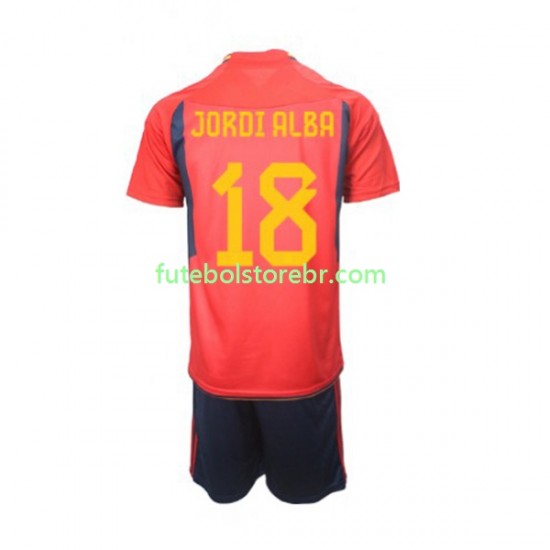 Camisa Espanha Jordi Alba 18 I Copa Do Mundo 2022 manga curta pro Juvenil