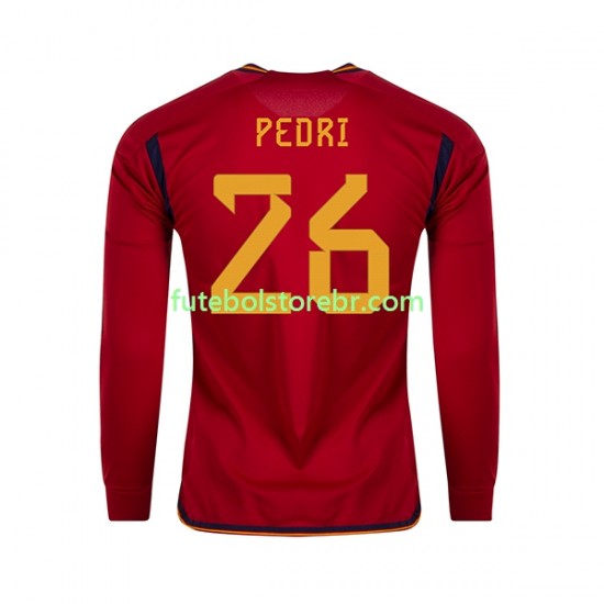 Camisa Espanha PEDRI 26 I Copa Do Mundo 2022 manga longa pro Masculina