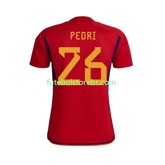 Camisa Espanha PEDRI 26 I Copa Do Mundo 2022 manga curta pro Masculina