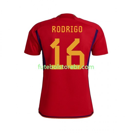 Camisa Espanha RODRIGO 16 I Copa Do Mundo 2022 manga curta pro Masculina