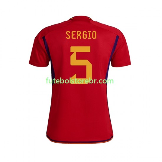 Camisa Espanha SERGIO BUSQUETS 5 I Copa Do Mundo 2022 manga curta pro Masculina