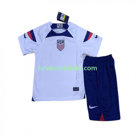 Camisa Estados Unidos I Copa Do Mundo 2022 manga curta pro Juvenil