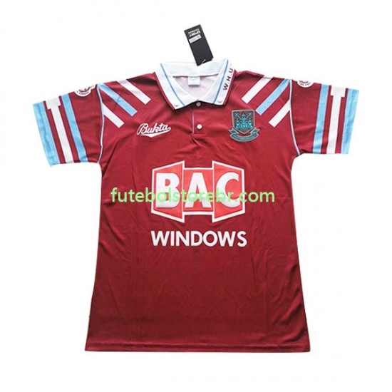 Camisa West Ham United Retrô I 1991-1992 manga curta pro Masculina