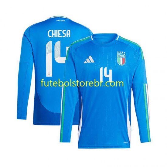 Camisa Itália Chiesa 14 I Euro 2024 manga longa pro Masculina