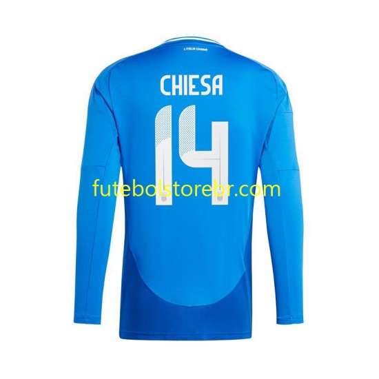 Camisa Itália Chiesa 14 I Euro 2024 manga longa pro Masculina