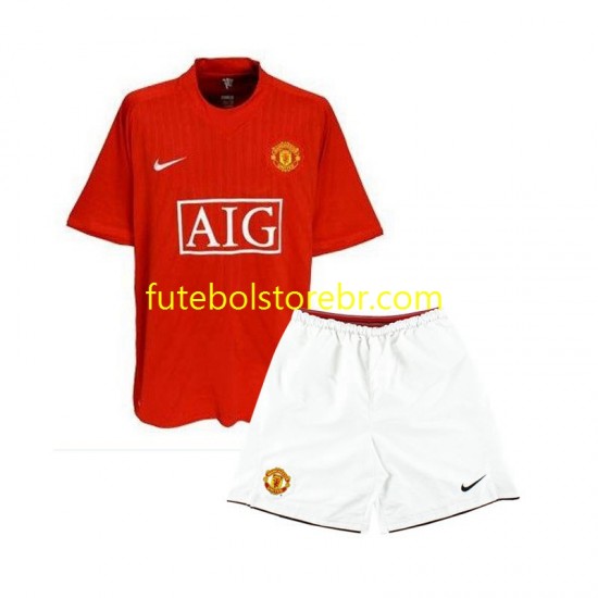 Camisa Manchester United 2007 Retrô I manga curta pro Juvenil